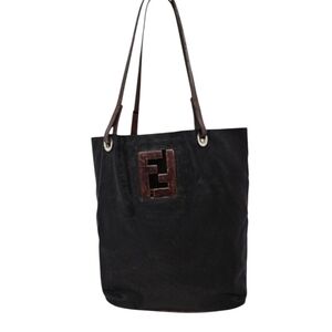 Fendi Vintage Zucca Tote Bag In Black Nylon And Leather Monogram